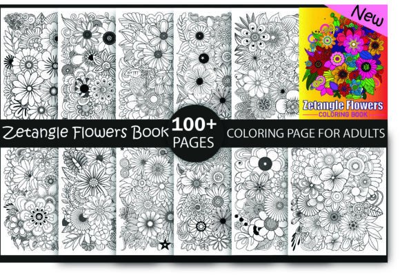 100 Zetangle Flower Coloring Pages KDP