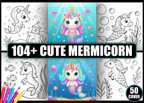 104 Cute Mermicorn Coloring Pages - KDP
