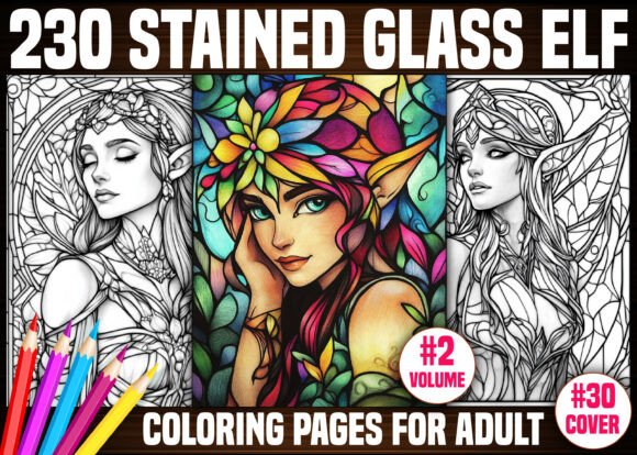 230 Stained Glass Elf Coloring Pages-KDP