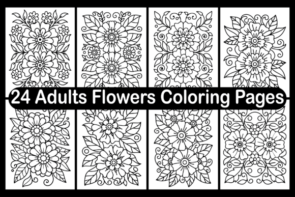 24 Adults Flowers Coloring Pages