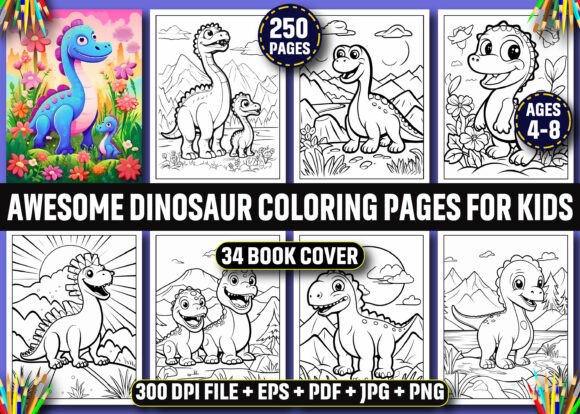 250 Awesome Dinosaur Coloring Pages KDP
