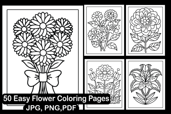 50 Easy Flower Coloring Pages for Adults