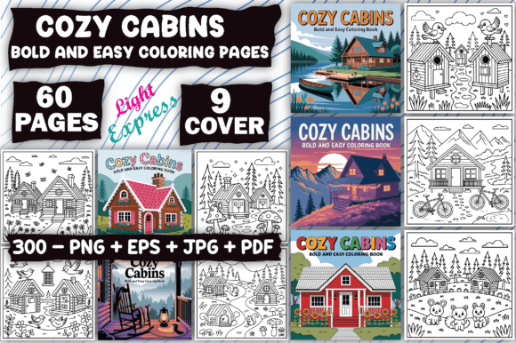 Bold Easy Cozy Cabins Coloring Pages