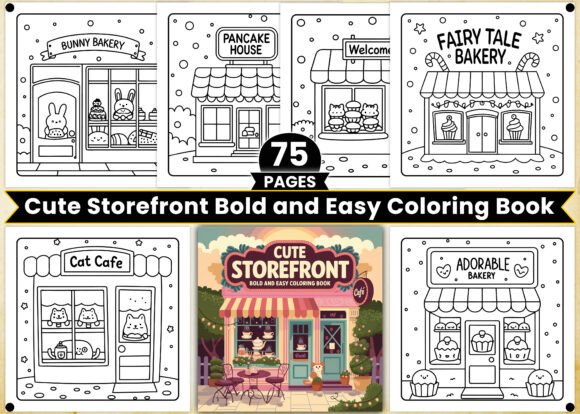 Easy Cute Storefront Coloring Book Pages