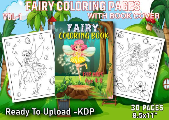 Fairy Coloring Pages with Book Cover