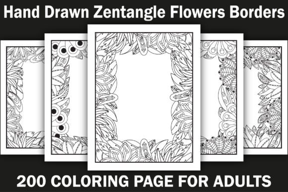 Hand Drawn Flowers Borders Coloring Page Bundle for Creative Projects and Digital Publishing